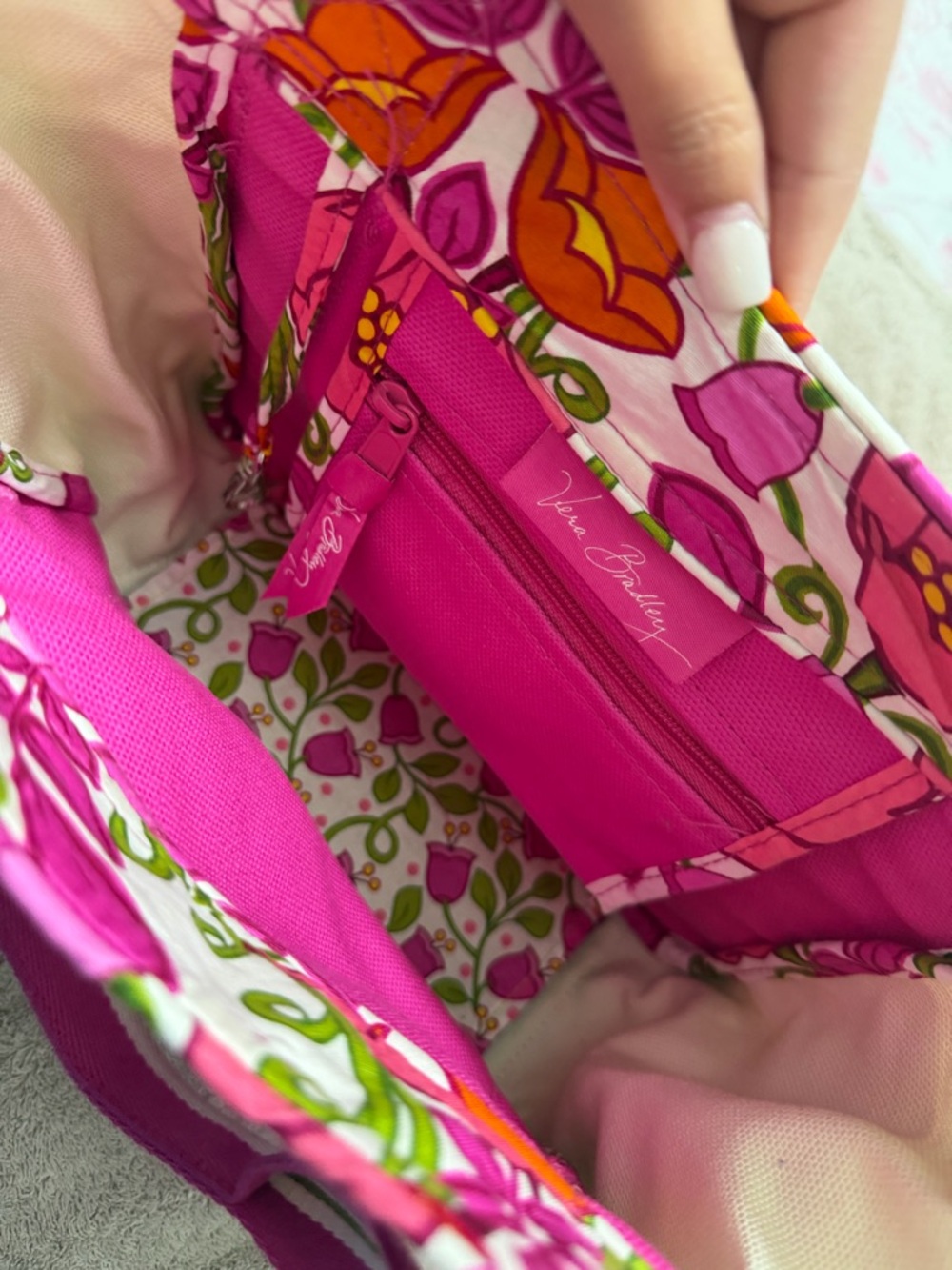 Vera Bradley Hot Pink Canvas Tote with Green & White Striped Handles - Picture 4 of 4